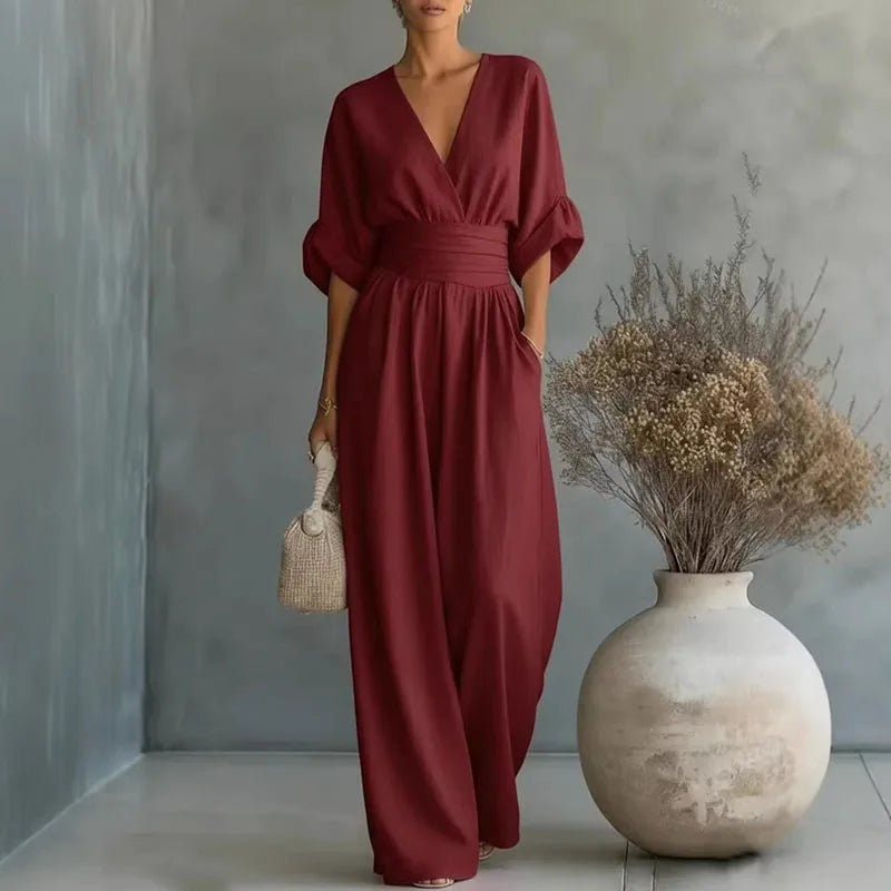 Dame Jumpsuit med Ærmer - Bordeaux