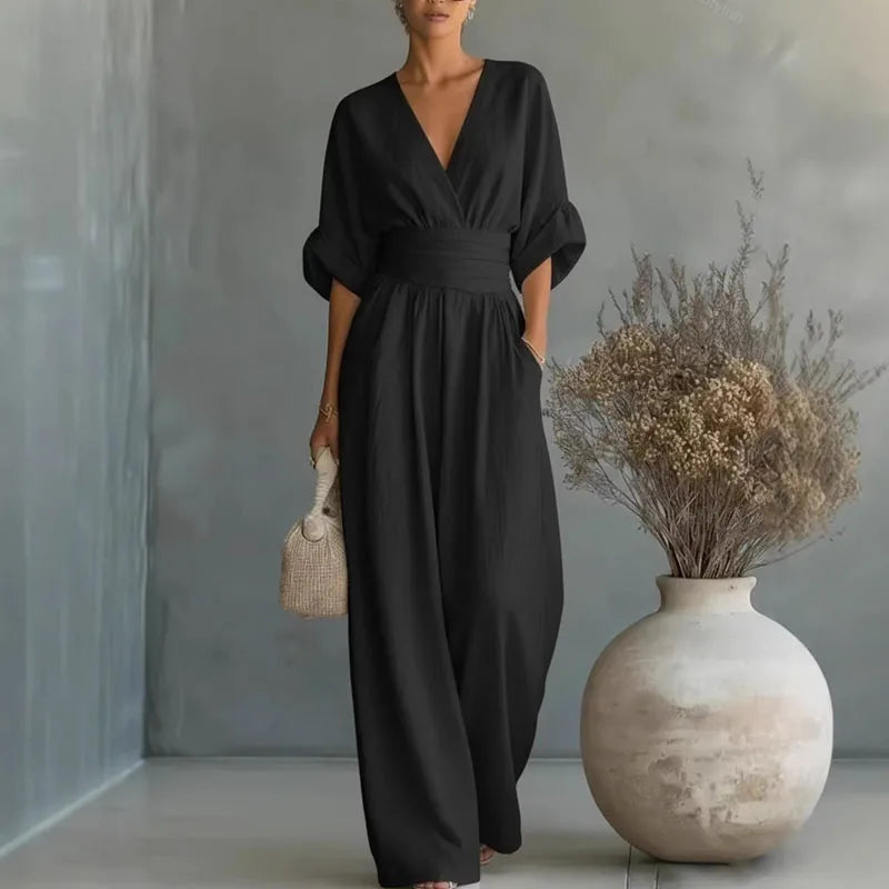 Dame Jumpsuit med Ærmer - Sort