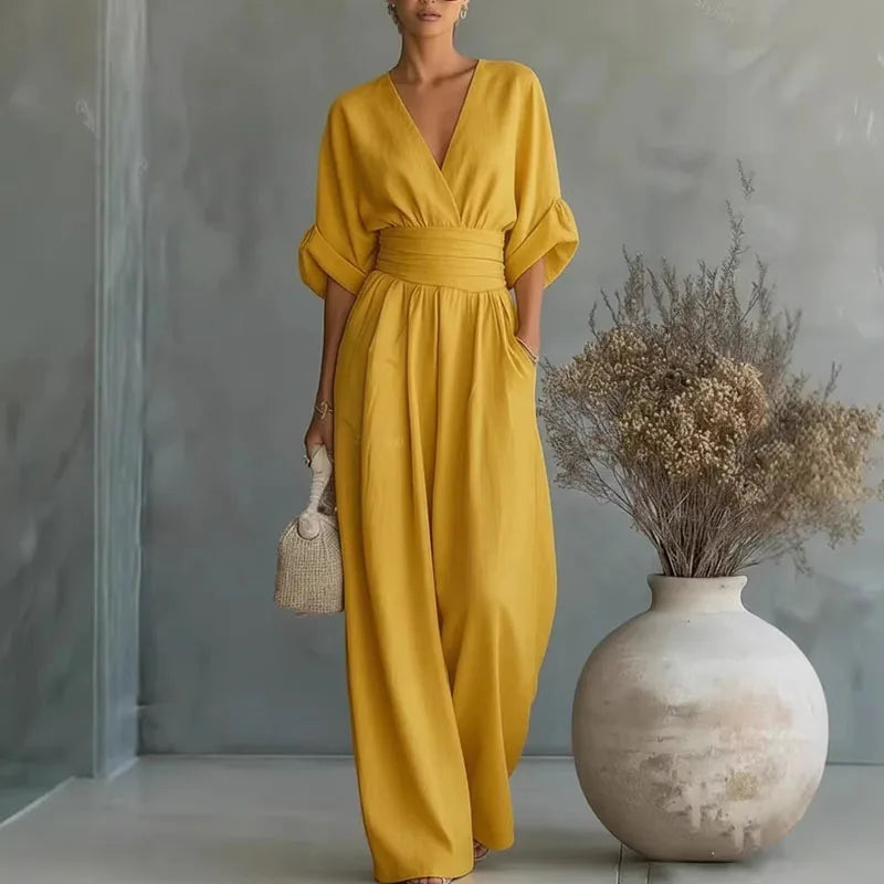 Dame Jumpsuit med Ærmer - Gul