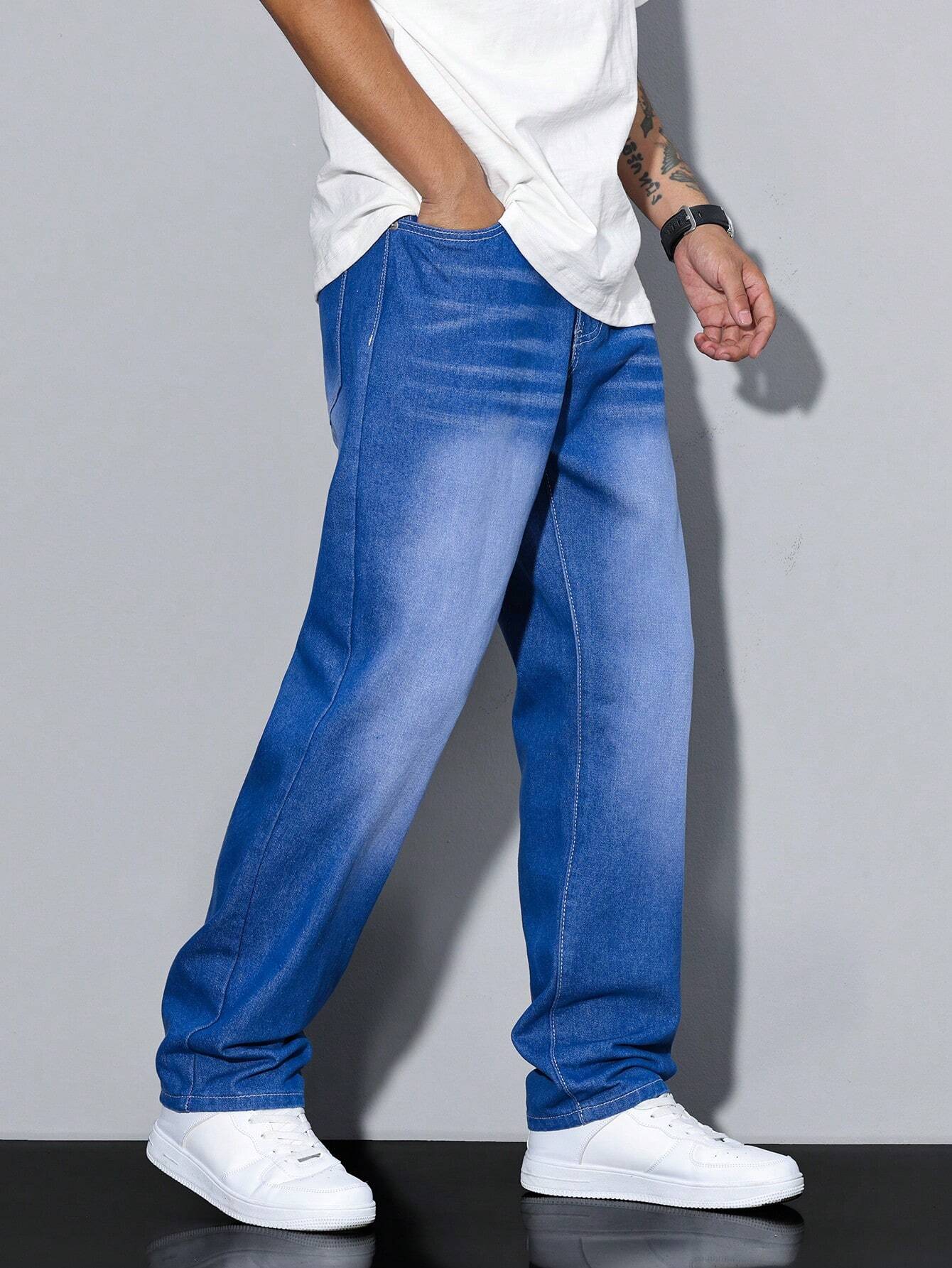 Herre Jeans med Lige Ben og Vasket Finish