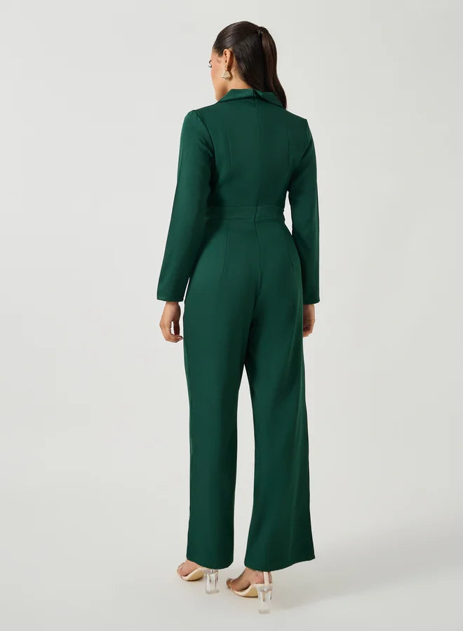 Dame Jumpsuit med Lange Ærmer og V-Hals