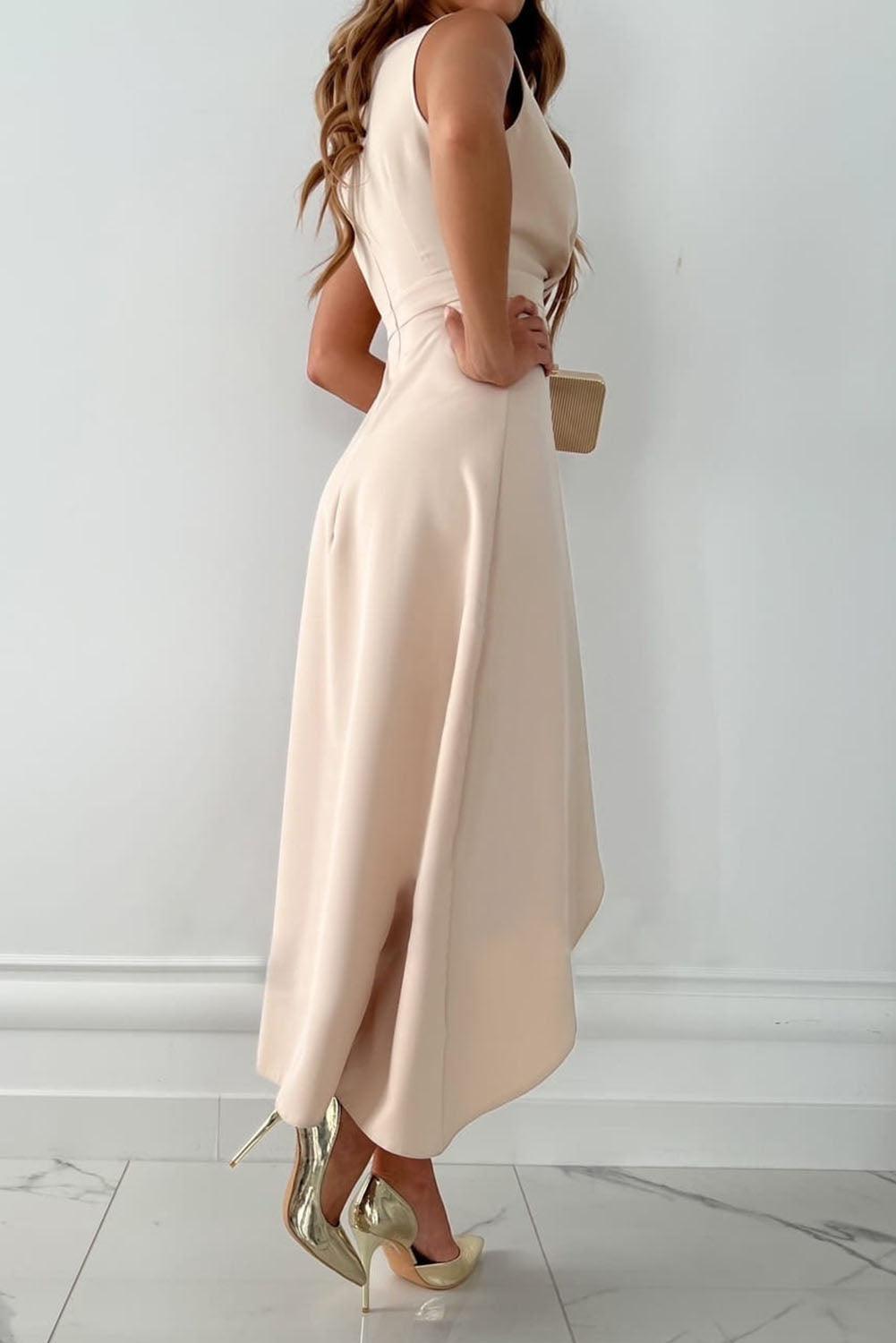 Dame Ærmeløs Kjole med Asymmetrisk Kant Midi