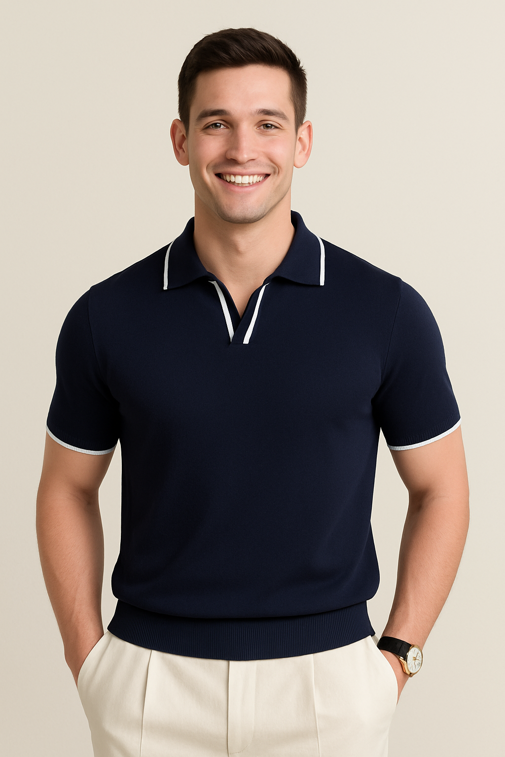 Herre Kortærmet Poloshirt med Kontrastkant og Knaplukning