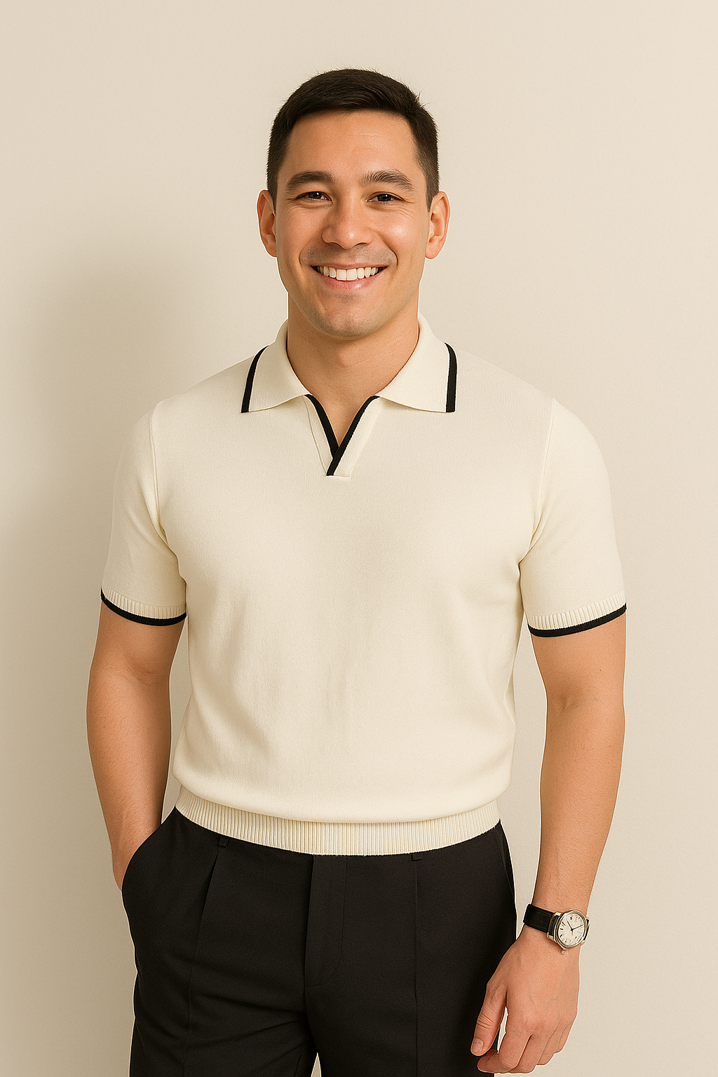 Herre Kortærmet Poloshirt med Kontrastkant og Knaplukning
