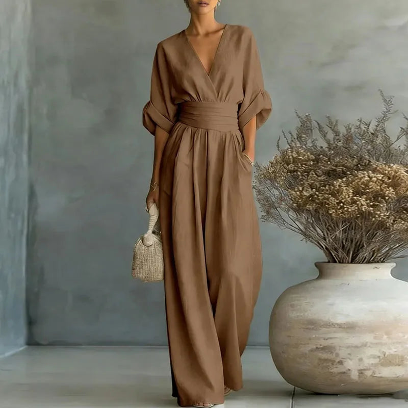 Dame Jumpsuit med Ærmer - Mørkebrun