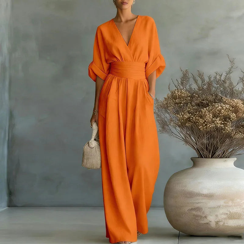 Dame Jumpsuit med Ærmer - Orange