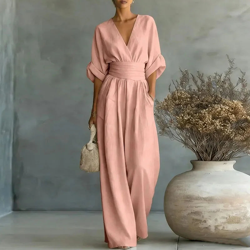 Dame Jumpsuit med Ærmer - Pink