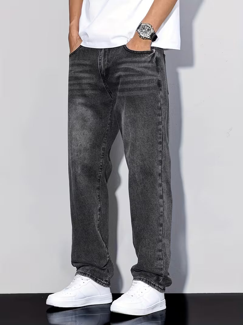 Herre Jeans med Lige Ben og Vasket Finish