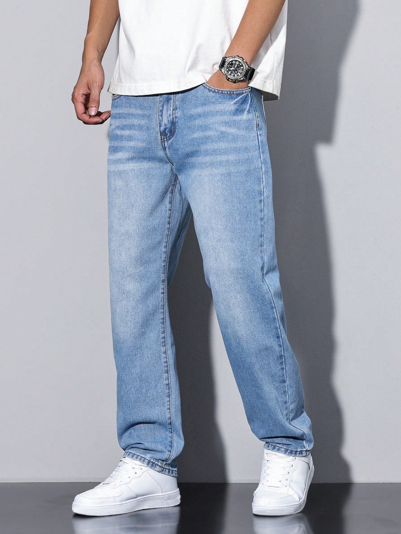 Herre Jeans med Lige Ben og Vasket Finish