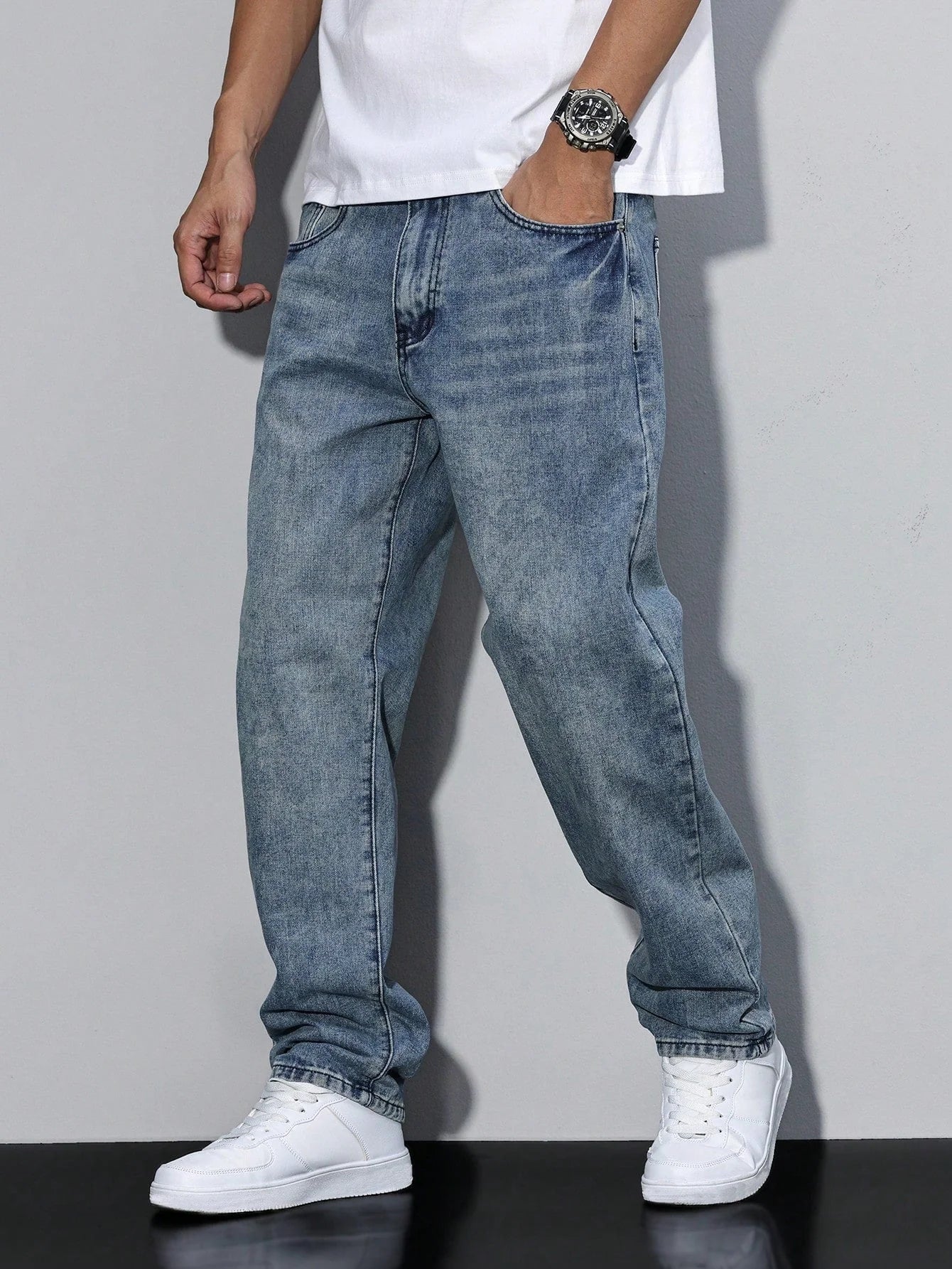 Herre Jeans med Lige Ben og Vasket Finish