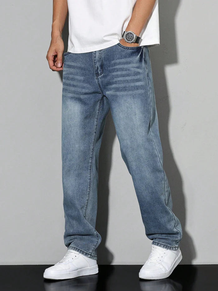 Herre Jeans med Lige Ben og Vasket Finish