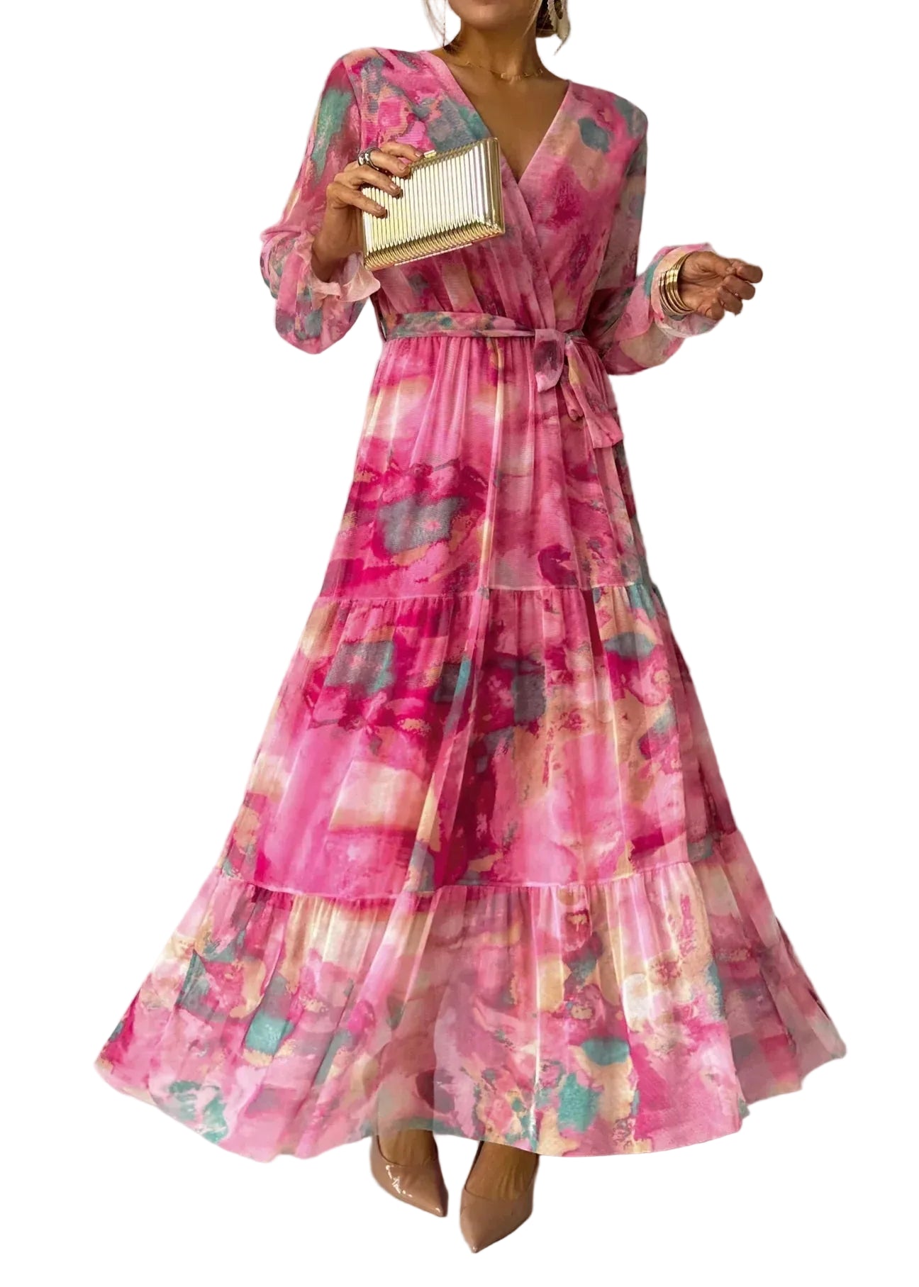 Kvinders Blomstermønstret Maxi Wrap Kjole