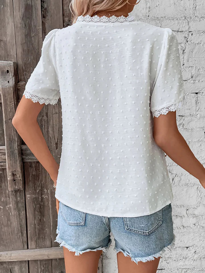 Dame Bluse med Blonde Detaljer og Korte Ærmer