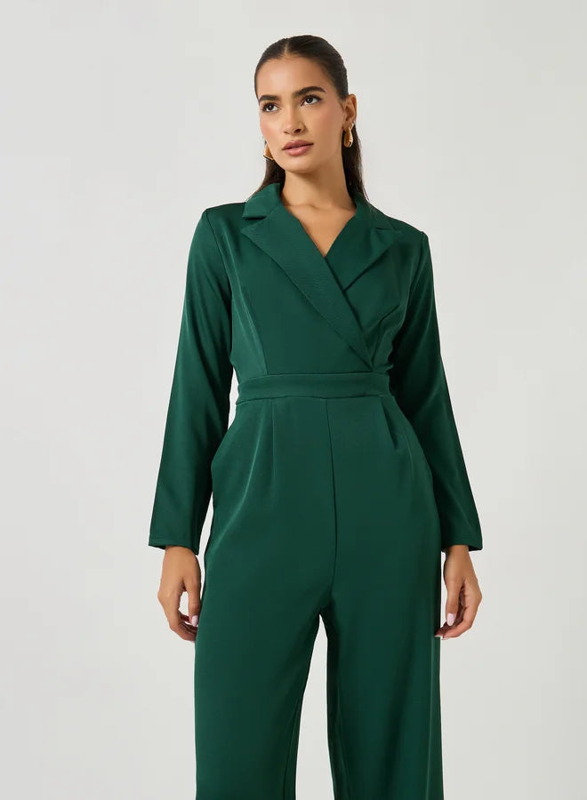 Dame Jumpsuit med Lange Ærmer og V-Hals