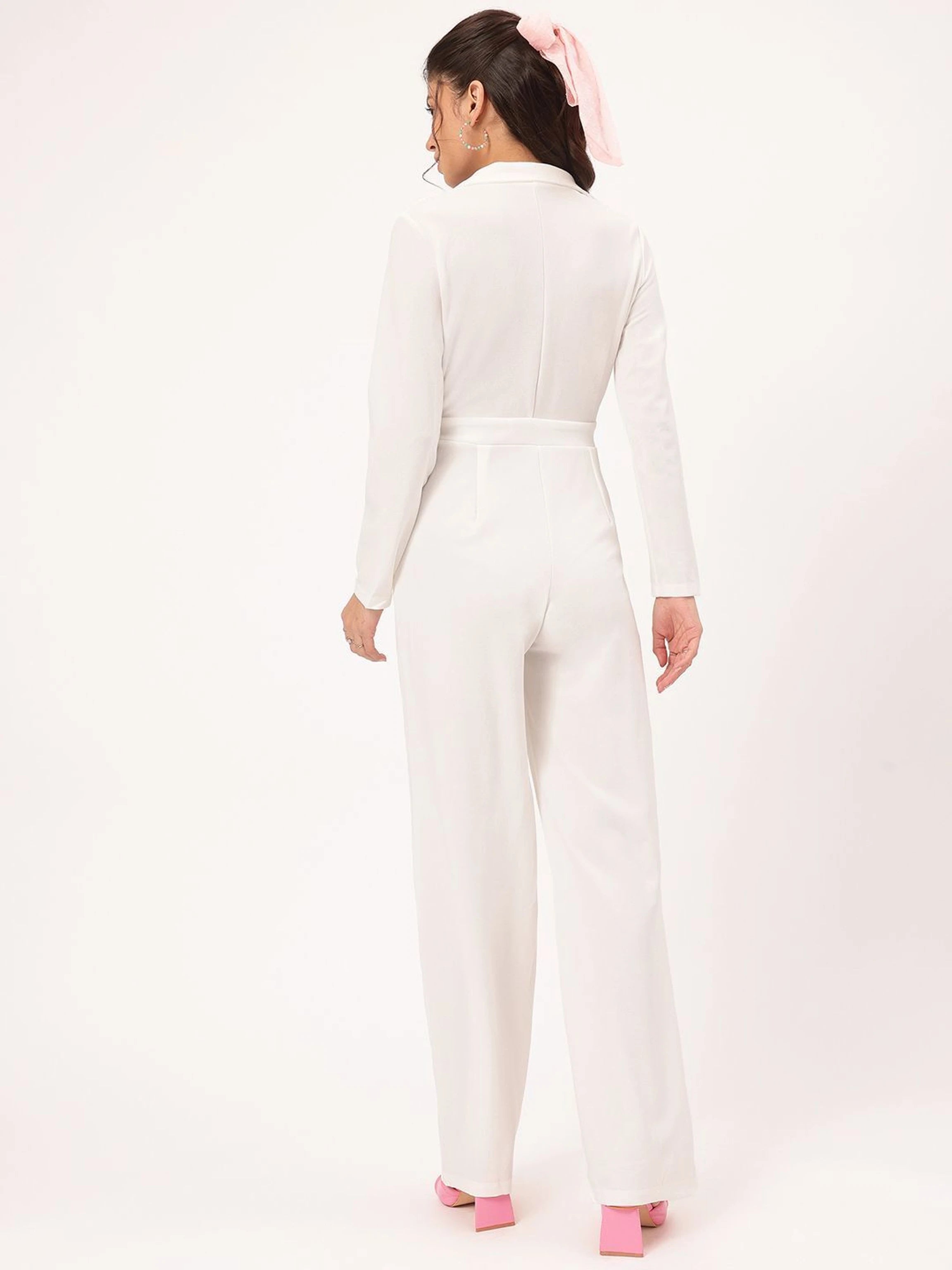 Dame Jumpsuit med Lange Ærmer og V-Hals