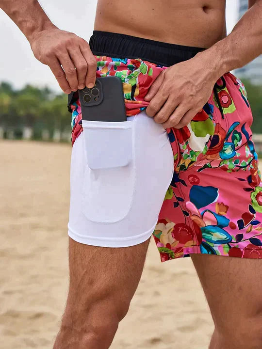Herre Badeshorts 2-i-1 - Karmin Blade