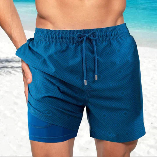 Herre Badeshorts 2-i-1 - Blå Diamant
